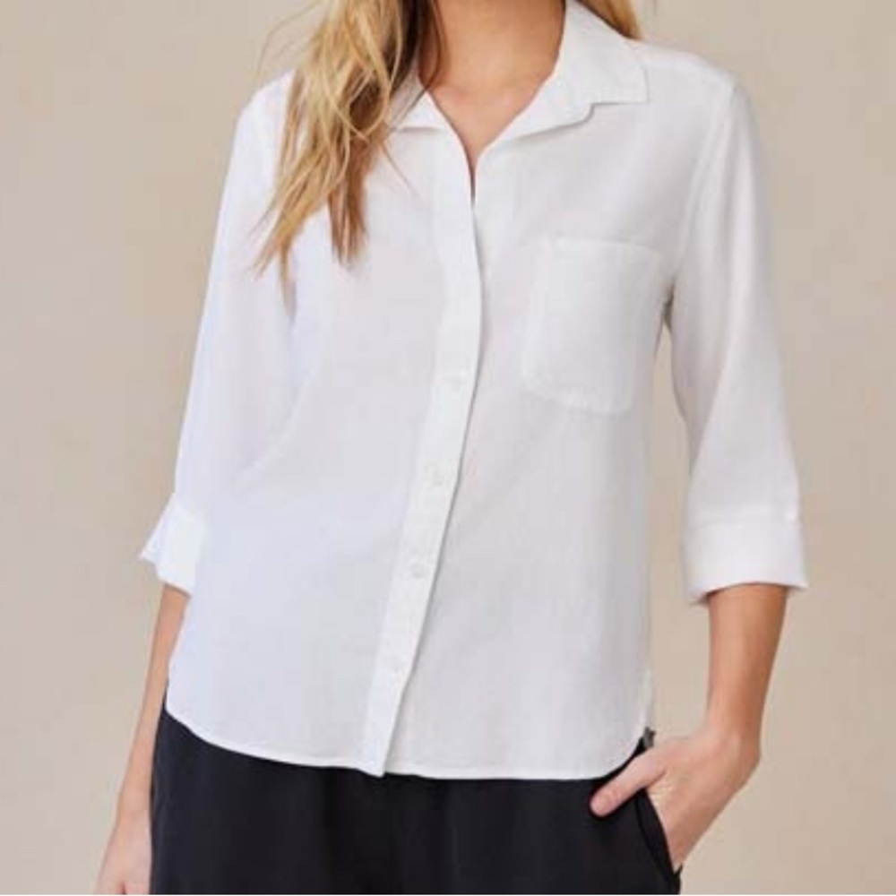 Bella Dahl Shirt Tail Womens Size L Button Down Shirt White Tencel Lycell